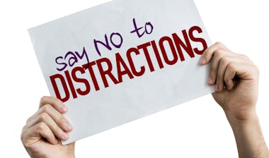 Say No To Distractions placard isolated on white background.